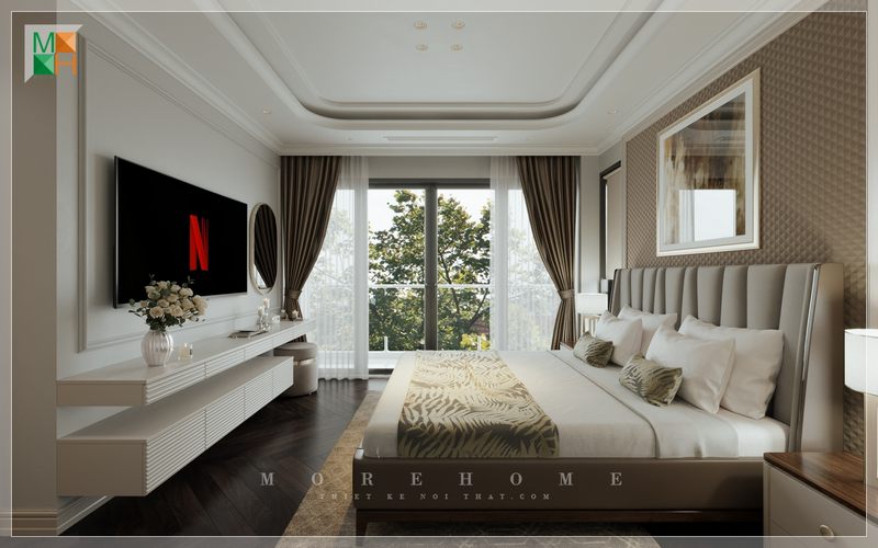 Kệ tivi treo tường gỗ tự nhiên màu trắng hiện đại trang trí tô điểm cho không gian sống tiện nghi.