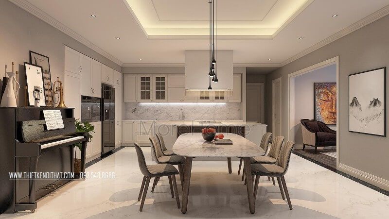 Thiết kế nội thất phòng ăn chung cư với phong cách hiện đại, ưa nhìn