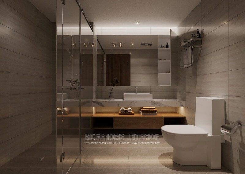 Chúng tôi đang thiết kế nội thất cho phòng tắm của một căn hộ nhỏ.